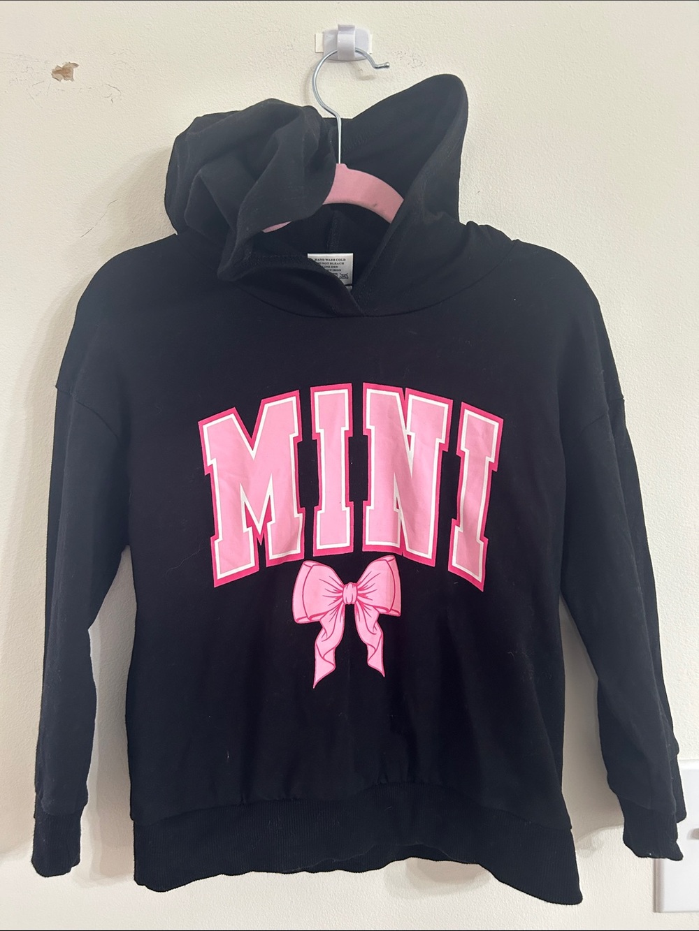 Black Kids Hoodie with Pink "MINI" Lettering and Bow